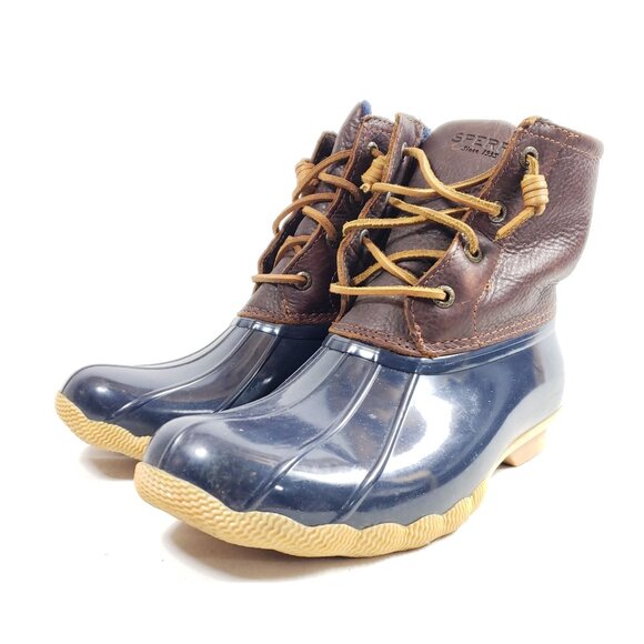 Sperry Womens Size 8.5 Saltwater Duck Boots Brown & Navy Waterproof - Picture 2 of 9